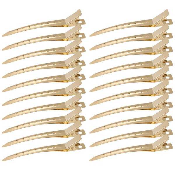 Korintin Hair Clips for Styling Sectioning, 24Pack Metal Duck Bill Clips, Golden Alligator Hair Clip for Women, Pin Curl Clips, Salon Clips for Long Curl Thick Hair, No Crease Hair Clips