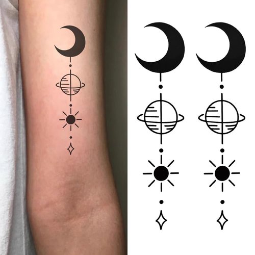 Oottati 2 Sheets Small Tiny Temporary Tattoo Stickers Moon Sun Planet Arrow