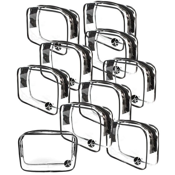 JAVOedge (10 PACK PVC Transparent Vinyl Zipper Cosmetic, Toiletry Bag (7.1" x 2.1" x 5") Vacation, Bathroom, Storage