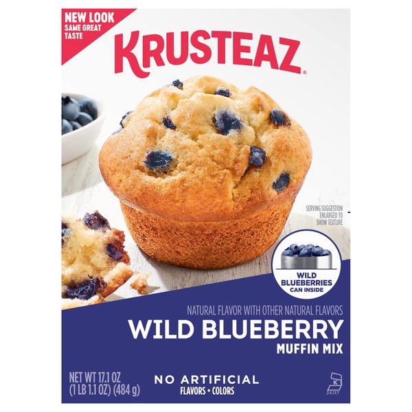 Krusteaz Wild Blueberry Muffin Mix, Includes Wild Blueberries Can, 17.1 oz Box