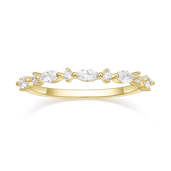 SHINYSO 14K Gold Plated Wedding Band for Women Thin Stacking Ring Half Cubic Zirconia Eternity Engagement Ring Size 7