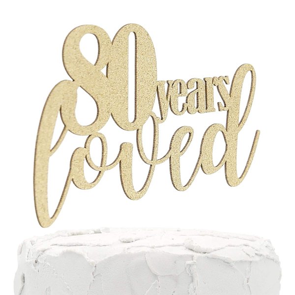 NANASUKO 80th Birthday/Anniversary Cake Topper - 80 years loved - Double Sided Gold Glitter - Premium quality Made in USA