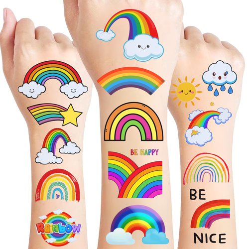 Rainbow Temporary Tattoos - Rainbow Birthday Decorations Colorful Favors For Party Décor Gift Idea Holiday Outdoor Activity Summer Festival For Kids Boy Girl
