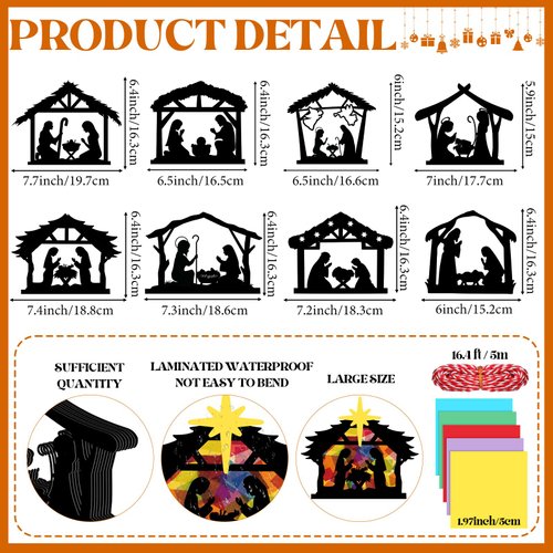 Motipuns 16 Sets Nativity Crafts Kits Paper Crafts for Christian DIY Make a Nativity Scene Christmas Crafts Kits Christianity Crafts Hanging Ornaments for Xmas Religious Church Bible Decor Gift