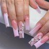 DANMANR Long Fake Nails Pink Gradeint Press on Coffin Nails Cute Full Cover Acrylic French Fake Nails for Women and Girls 24PCS