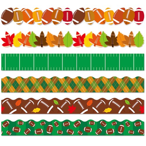 96Pcs Fall Football Bulletin Board Borders Maple Leaves Orange Brown Green Border Trim Fall Harvest Sport Themed Decoration Borders for Thanksgiving Day Classroom Chalkboard White Board Supplies