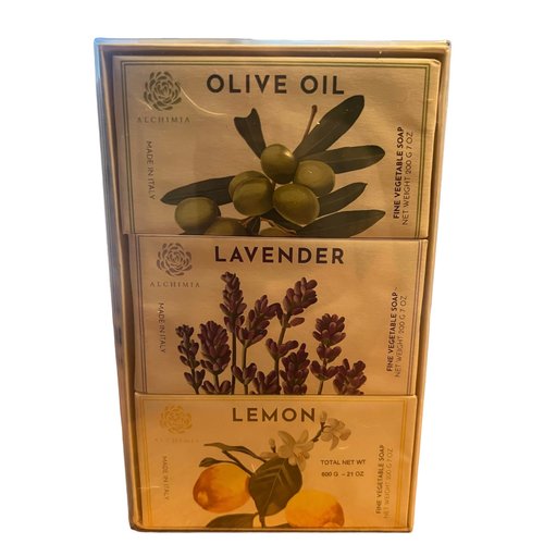 Alchimia 3pc Italian Vegetable Soap Olive Oil Lavender Lemon Bar Set 7 Oz Each