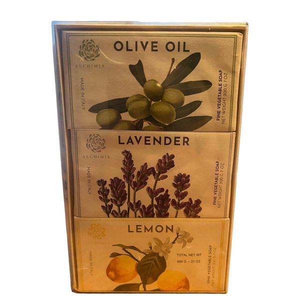 Alchimia 3pc Italian Vegetable Soap Olive Oil Lavender Lemon Bar Set 7 Oz Each