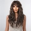 Allbell Long Brown Curly Wigs for Women Deep Wave Wigs with Bangs Synthetic Heat Resistant Wigs with Highlights