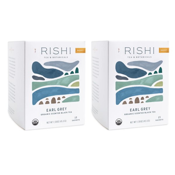 Rishi Tea Earl Grey Herbal Tea | Immune Support, USDA Certified Organic, Fair Trade Black Tea, Antioxidants, Caffeinated, Citrus Flavors for Taste | 15 Sachet Bags, 1.58 oz (Pack of 2)