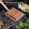 2Pcs Hot Dog Roller for Grill, Stainless Steel Sausage Roller Rack with Extra Long Wood Handle, BBQ Hot Dog Griller for Evenly Cooked Hot Dogs, 10 Hot Dog Capacity, 6.5 x 5.5 Inch