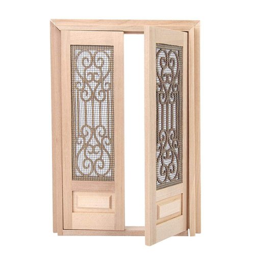 Doll Door, 1:12 Dollhouse Furniture Miniature DIY Hollow Wooden Door Set Wood Exterior Door Excellent Furniture Model