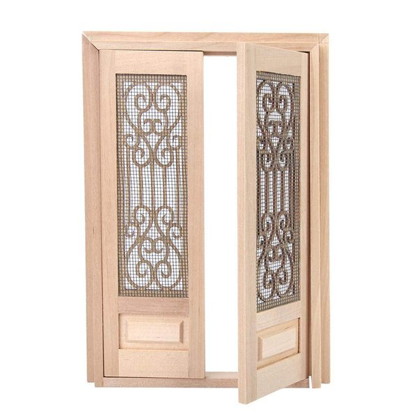 Doll Door, 1:12 Dollhouse Furniture Miniature DIY Hollow Wooden Door Set Wood Exterior Door Excellent Furniture Model