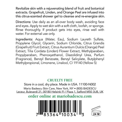 Mario Badescu Citrus Body Cleanser - Lightweight Shower Gel Body Soap with Grapefruit and Orange Peel Extracts - Fresh and Moisturizing Body Wash for Men and Women, 8 Fl Oz