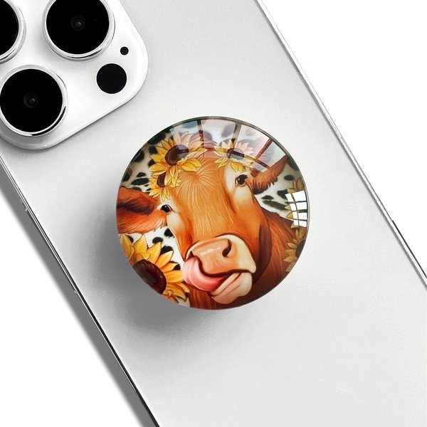 WUYULB Clear Crystal Glitter Expandible Collapsible Moblile Phone Grip Stand Holder for Smartphones and Tablets Cell Phone Accessory（Sunflower and Cow）
