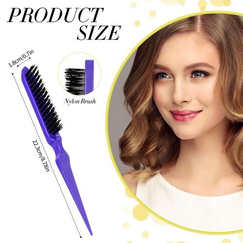 Patelai 3 Pieces Hair Styling Comb Set, Includes Hair Brush Teasing Fluffy Hair Brush, Rat Tail Comb Teasing Comb and Triple Teasing Comb for Women Back Combing Hair (Purple)