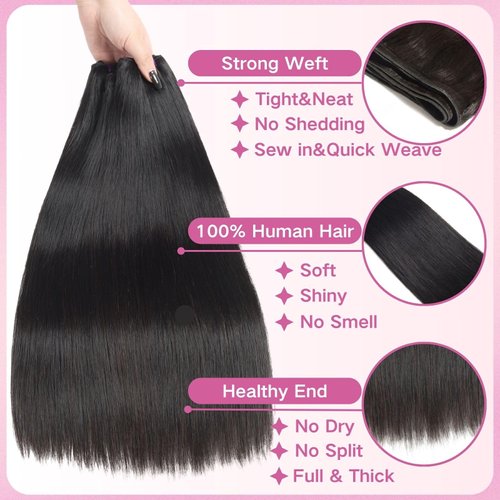 Beauty Queen 16A Human Hair Bundles Straight (16 16 16 Inch) 100% Unprocessed Brazilian Weave 3 Bundles Thick Straight Virgin Remy Human Hair Natural Color Hair Extensions