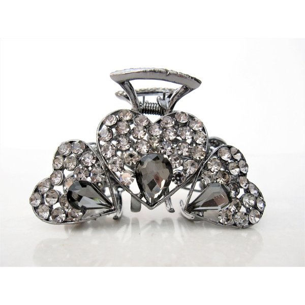 Generic Medium smoke gray crystal metal heart hair claw clip bridal clip