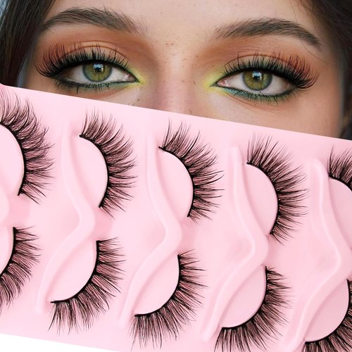 Cat-Eye Lashes Wispy Eyelashes 15mm Fox Eye Lashes Angel Wing Lashes Faux Mink False Eyelashes Natural Look 5 Pairs pack (5P-B27)