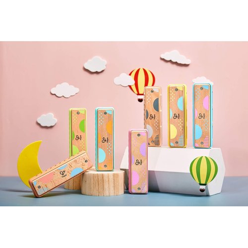 Hape Blues Harmonica | 10 Hole Wooden Musical Instrument Toy for Kids, Blue-Green (E8916)