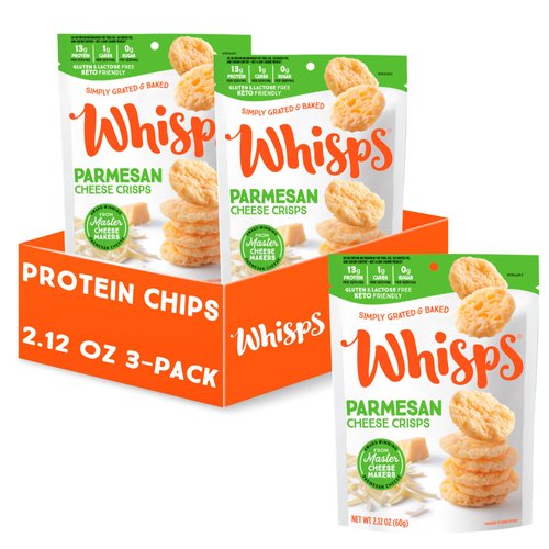 Whisps Cheese Crisps Parmesan Cheese | Protein Chips | Healthy Snacks | Protein Snacks, Gluten Free, High Protein, Low Carb Keto Food (2.12 Oz, 3 Pack)