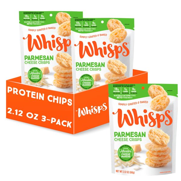 Whisps Cheese Crisps Parmesan Cheese | Protein Chips | Healthy Snacks | Protein Snacks, Gluten Free, High Protein, Low Carb Keto Food (2.12 Oz, 3 Pack)