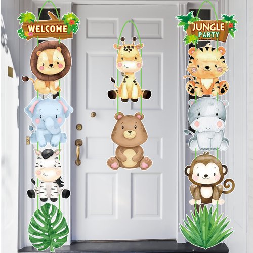Jungle Safari Animal Party Decorations Welcome Jungle Party Door Signs Safari Theme Cutouts Banners for Jungle Safari Birthday Party Wild One Party Baby Shower Supplies