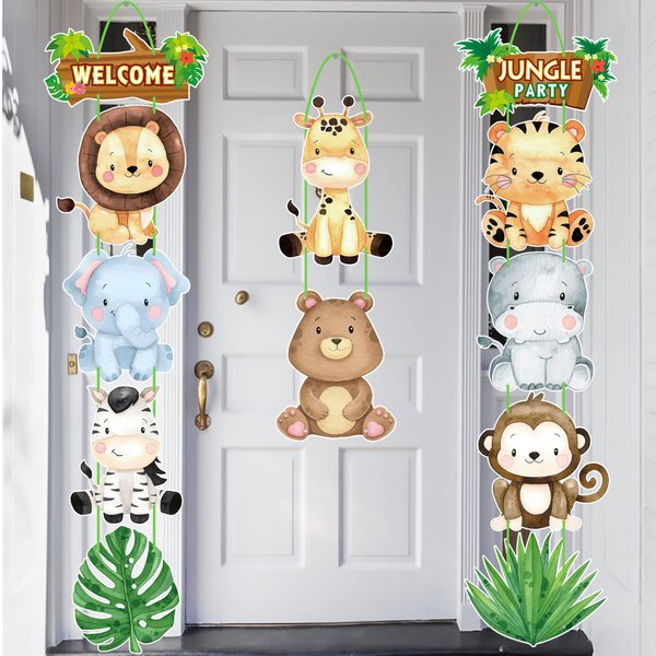Jungle Safari Animal Party Decorations Welcome Jungle Party Door Signs Safari Theme Cutouts Banners for Jungle Safari Birthday Party Wild One Party Baby Shower Supplies