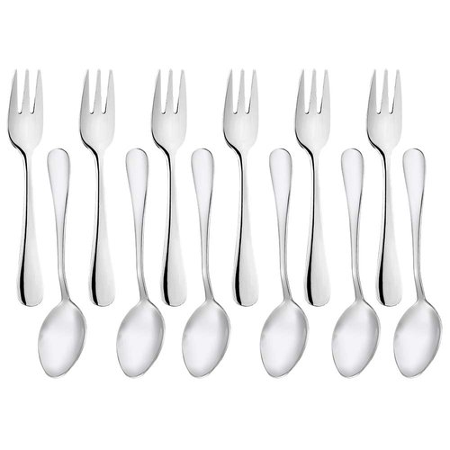 Snamonkia Small Appetizer Forks and Demitasse Spoons Stainless Steel Set of 12, 5.4 Inches, Salad Dessert Coffee Cocktail Espresso Flatware