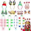 Blowata 12 PCS Christmas Party Favors, Light Up Christmas Necklace Headband Glasses Set, Candy Cane Snowflake Tree Bulb Necklace LED Headband Flashing Eyeglasses for Xmas Gifts, Christmas Accessories