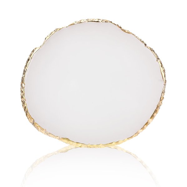 Ouligay Resin Nail Art Palette Makeup Mixing Palette Gold Edge Nail Art Tool Gel Design Nail Art Makeup Mixing Tray DIY (White)