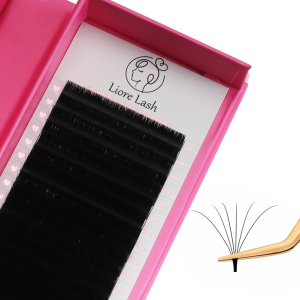 LIORE LASH Easy Fan Cashmere Volume Eyelash Extensions C D L M Curl, 3D Premade, 0.07-0.10, Super Matte Black Individual Lashes Extension Mix Tray 7-15mm (Easy fan C Curl 0.07)