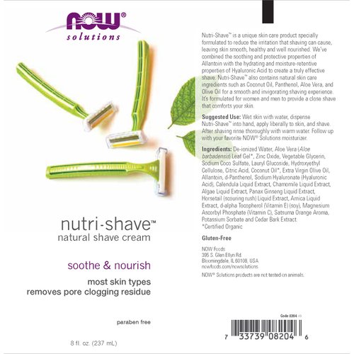 NOW Solutions, Nutri-Shave, Shave Cream, Removes Pore Clogging Residue, Reduces Irritation, 8-Ounce