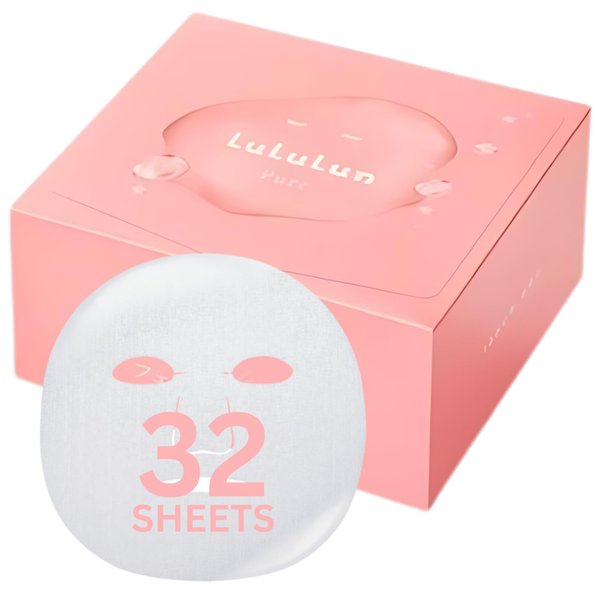 Lululun 32pc Deeply Hydrating & Moisturizing Facial Sheet Masks with Smoothing Organics Extracts, Japanese Daily Face Skincare for Dry Skin, PURE PINK