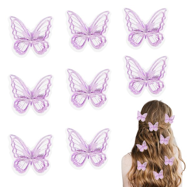 Butterfly Hair Clips 8Pcs Lace Embroidery Flower Butterfly Hair Bow Pins Wedding Hair Accessories Cute Trim Barrettes for Women Bridal Girls Halloween Christmas Party Dress Decoration Vacation