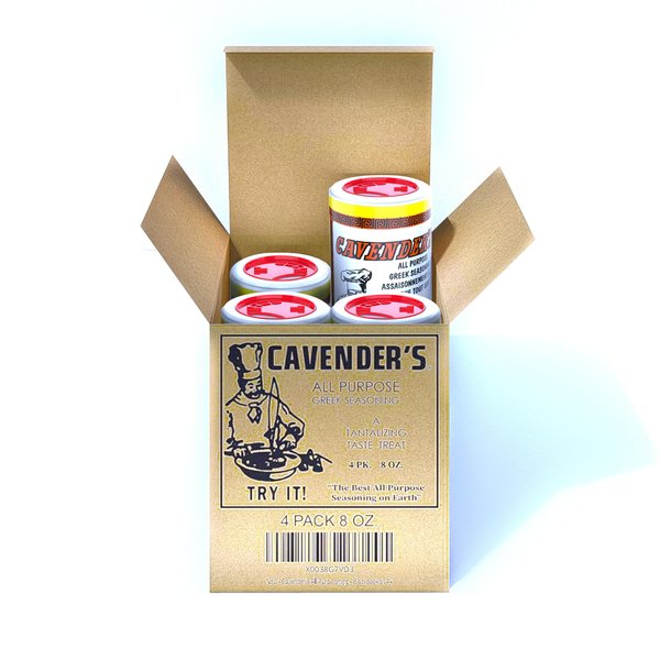 Cavender's All Purpose Greek Seasoning - 8 oz (pack of 4) and exclusive Cavender's Recipe 4 Pack box!!