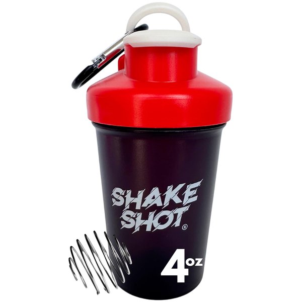 Shake Shot - Black - 4oz Mini Shaker Bottle for Pre Workout, Creatine, & Small Scoop Supplements (Not for Protein) Carabiner & Shaker Ball Included