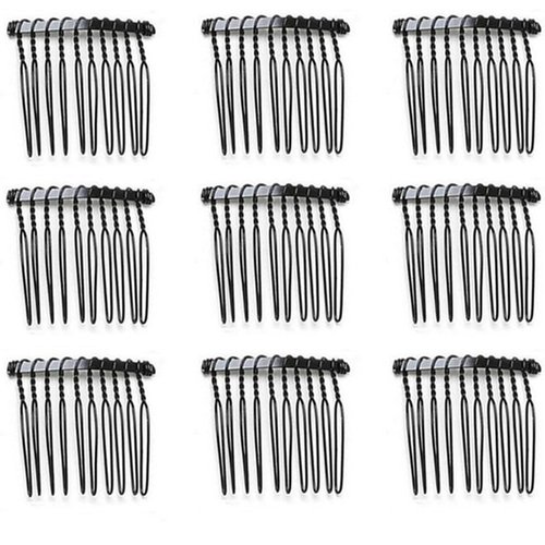 10 Pack 10 Teeth Black Metal Side Hair Combs Wire Twist Hair Clips Wedding Bridal Veil Combs Decorative Hair Barrettes Headpiece French Twist Updo Bun Accessories for Women Girls (Black)