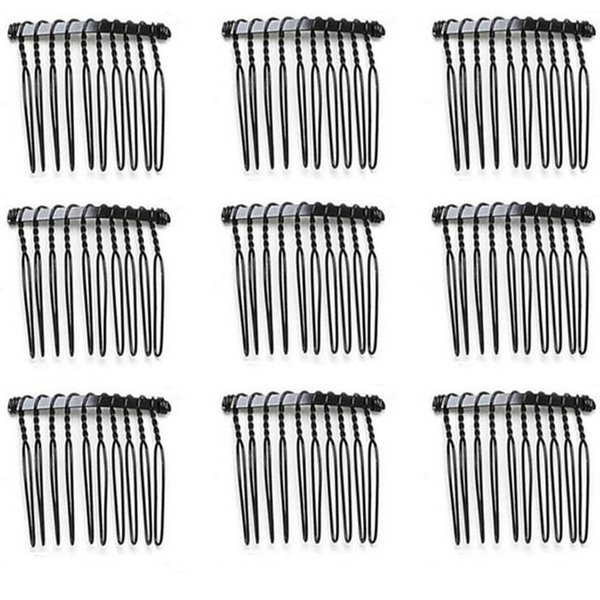 10 Pack 10 Teeth Black Metal Side Hair Combs Wire Twist Hair Clips Wedding Bridal Veil Combs Decorative Hair Barrettes Headpiece French Twist Updo Bun Accessories for Women Girls (Black)