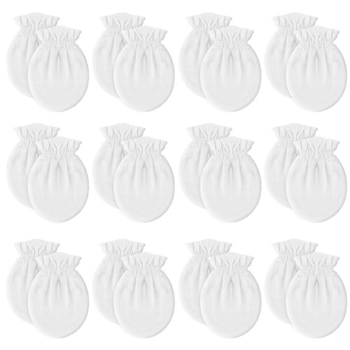 12 Pairs Newborn Baby Mittens,Unisex-Baby No Scratch Mittens,100% Cotton White Mittens for Baby 0-6 Months