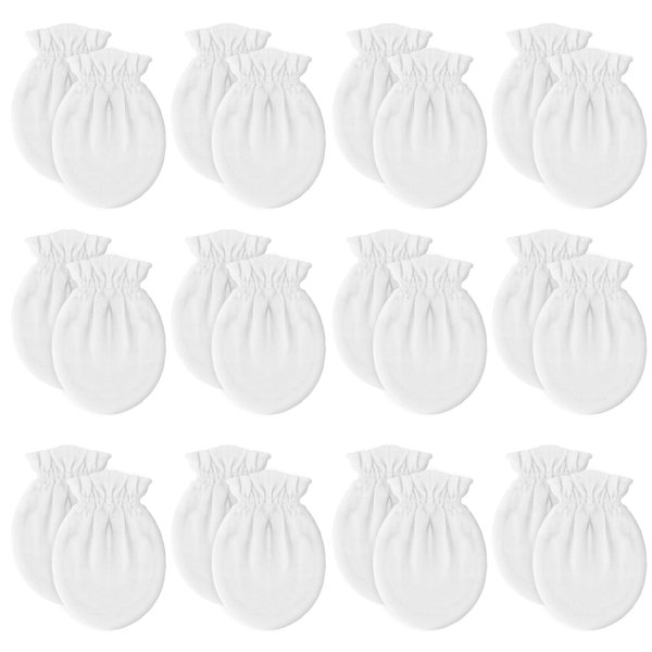 12 Pairs Newborn Baby Mittens,Unisex-Baby No Scratch Mittens,100% Cotton White Mittens for Baby 0-6 Months