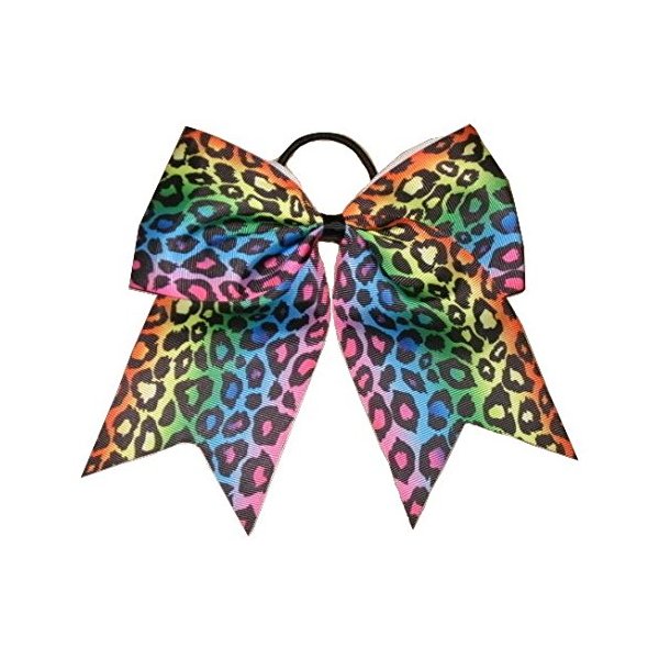 NEW "LEOPARD RAINBOW" Cheer Bow Pony Tail 7 Inch Girls Hair Bows Cheerleading Practice Football Games Uniform Hairbow Birthday Grosgrain Ribbon