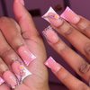 AkiliBIELY Duck Nails Press on Short French Tip White Pink Fake Nails Rhinestone Floral Cute Glue on Nails Women Stick on Nails For Acrylic Gel False Nails Wedding Birthday