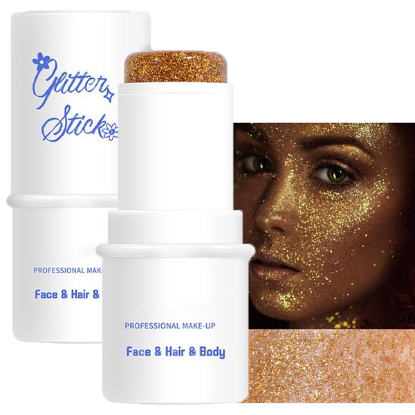 Mysense Gold Body Glitter Stick, Face and Hair Glitter Gel for Kids and Women, Singer Concert Outfits Festival Rave Accessories Glitter Makeup, Waterproof Sparkling Mermaid Glitter Face Paint