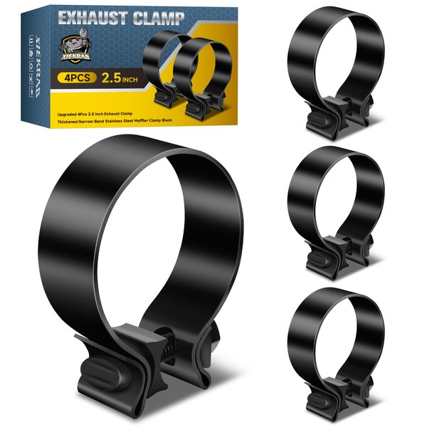 XIEKRAB Upgraded 4Pcs 2.5 inch Exhaust Clamp - Thickened Narrow Band Stainless Steel Muffler Clamp Black