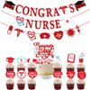 Nurse Graduation Party Decoration,2024 Glitter Red Nurses' Day Congrats Nurse Banner Nurses & Doctors Theme Garland Cake Cupcake Toppers for Nurses Week Nurses Day RN Graduation Party Supplies