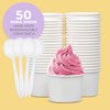 Promora 12 oz Paper Ice Cream Cups Disposable, Disposable Bowls for Hot Soup or Dessert with Spoons, Perfect for Hot & Cold Food, Disposable Soup Bowls, Ice Cream Bowls Disposable (White, 12 oz)