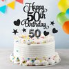 Lecferrarc 50th Birthday Cake Decorations, 50th Birthday Candles Cake Numeral Candles and Glitter Happy 50th Birthday Cake Toppers Set for Birthday Party Supplies (Black)