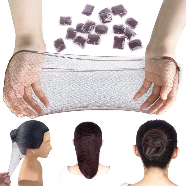 BEAUEXE Dark Brown Hairnets 30 PCS Invisible Hair Nets Elastic Edge Mesh for Women Bun Ballet Dancer Kitchen Food Serive 22"…