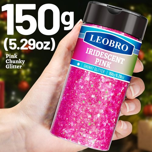 LEOBRO Pink Glitter, Glitter, 150g/5.29oz Hot Pink Chunky Glitter, Craft Glitter Body Glitter Face Glitter, Pink Sequins Chunky Glitter for Resin DIY Crafts, Pink Festival Christmas Glitter